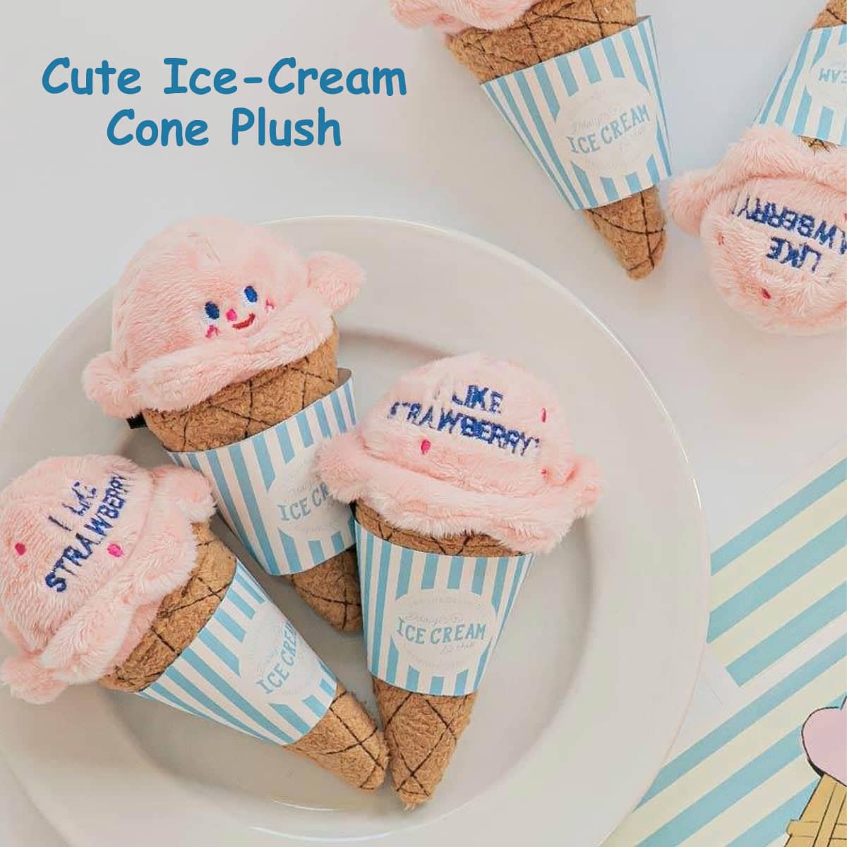 Plush Ice Cream Snack Hiding Foraging Dog and Cat Toy - Pink - view 5