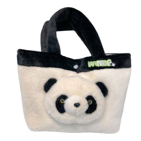 Plush Panda Handbag with 3D Panda Face - Cream and Black