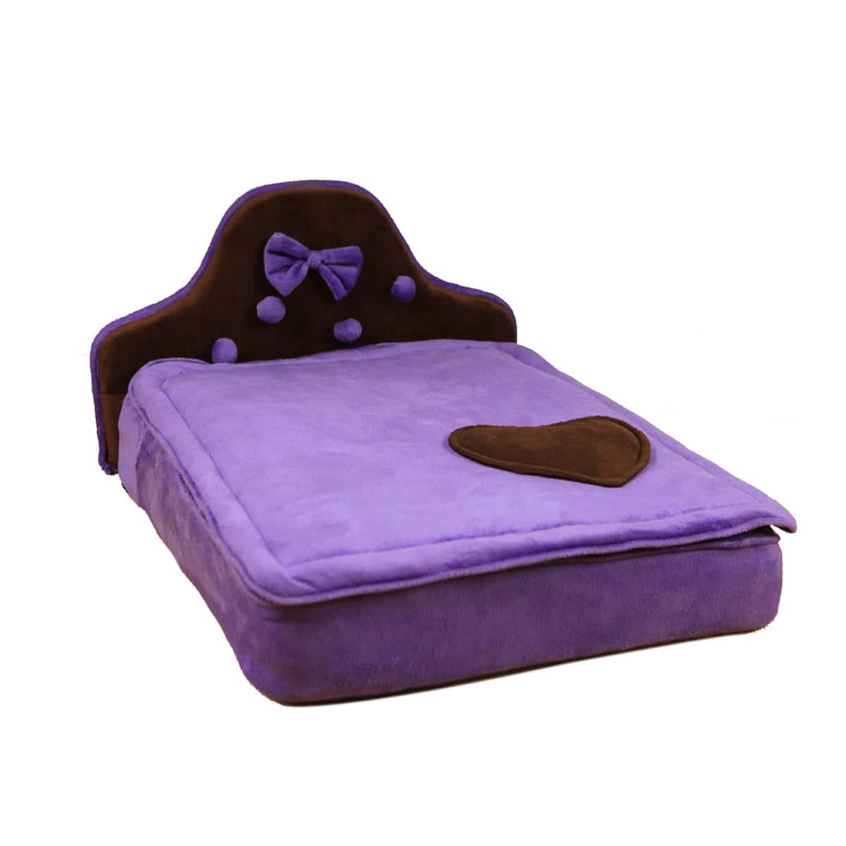 Plush Pet Bed Sofa for Small Dogs and Cats, Removable Zip Bedboard, 45 x 56 x 31 cm - Purple - view 2