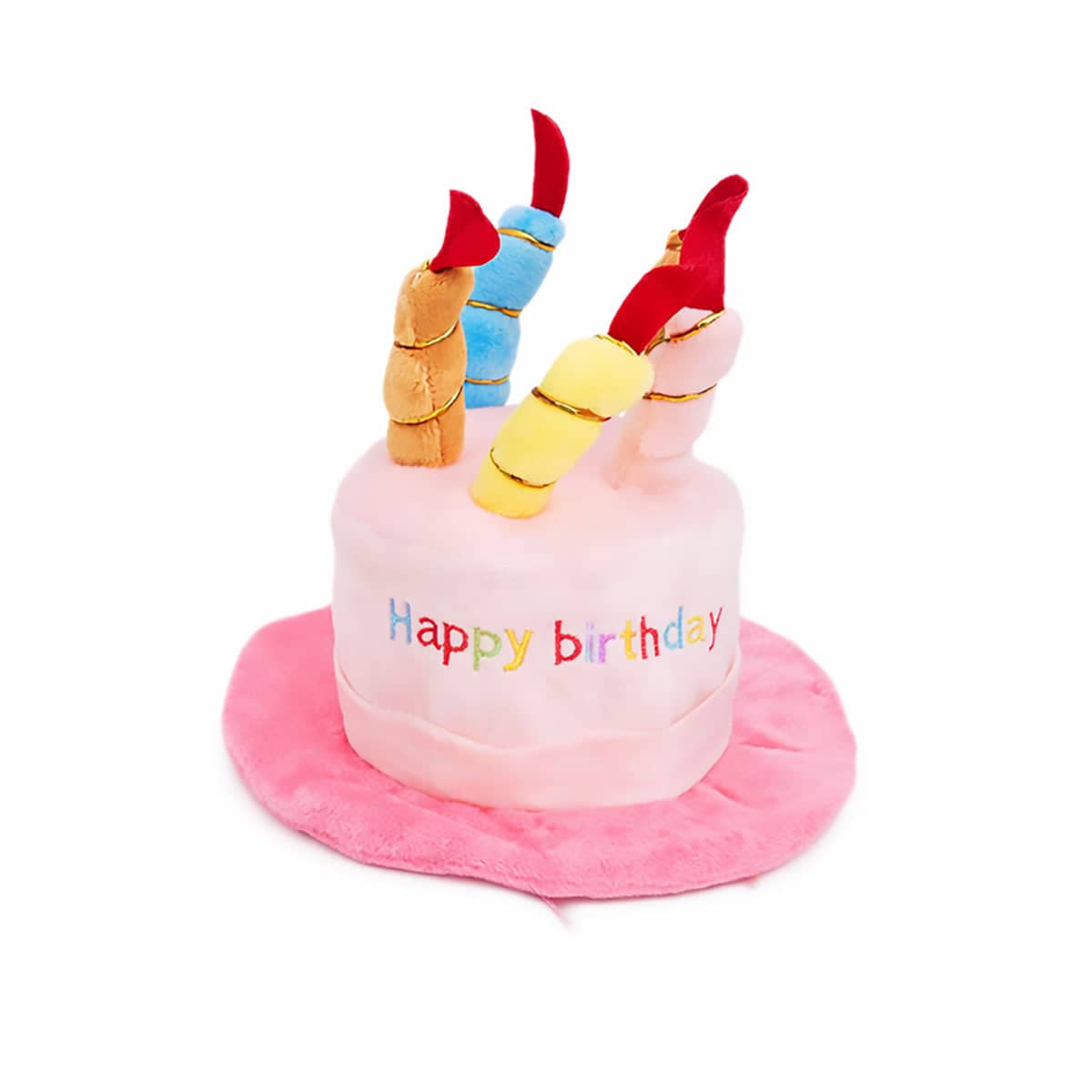 Plush Pet Birthday Cake Party Hat for Dogs and Cats - Pink