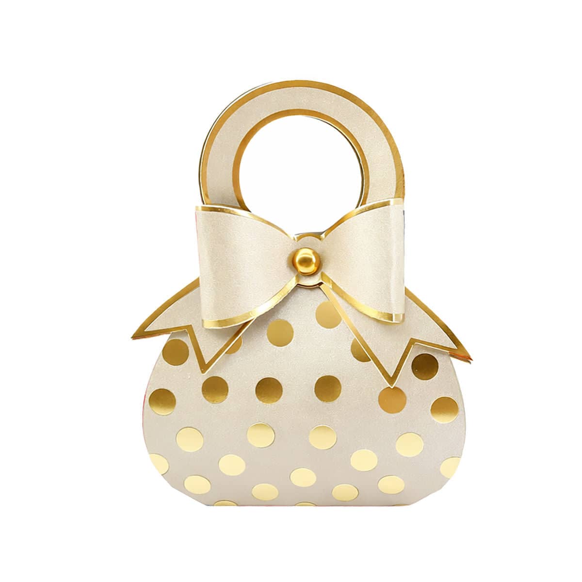 Polka Dot Handbag Candy Boxes with Gold Bow, Pack of 50 - Champagne