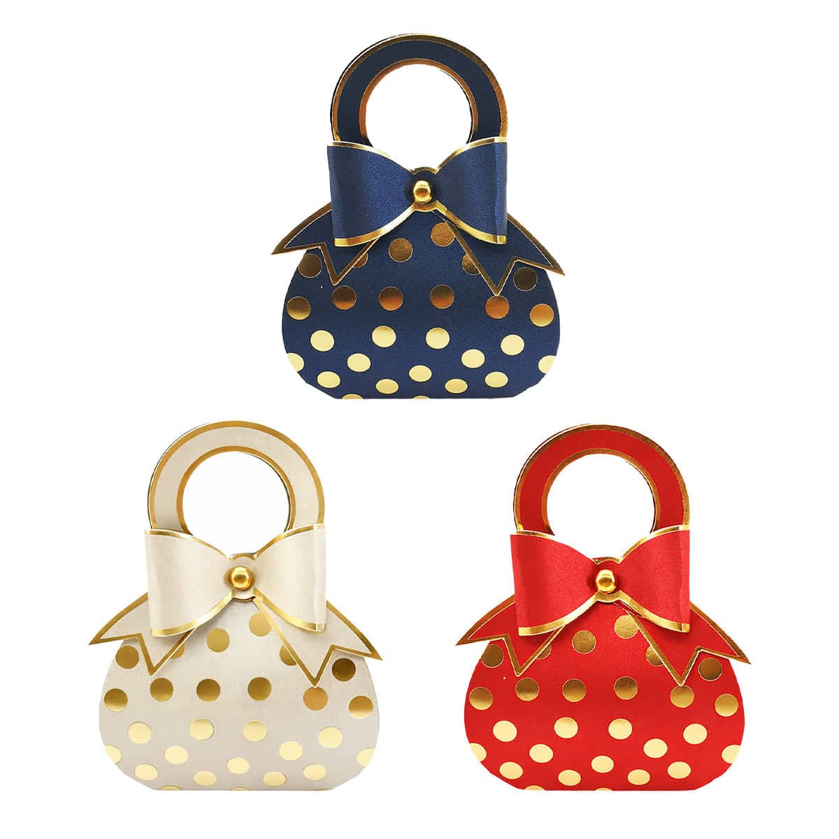 Polka Dot Handbag Candy Boxes with Gold Bow, Pack of 50 - Champagne - view 3