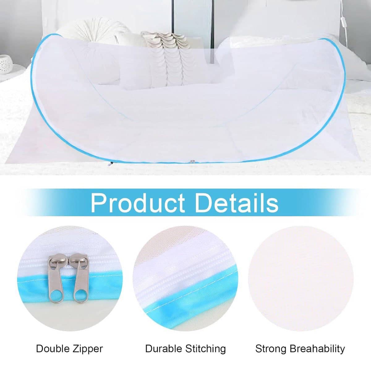 Pop up Mosquito Net, Foldable Portable Travel Bed Net, Adjustable 130-200 cm Long - view 4