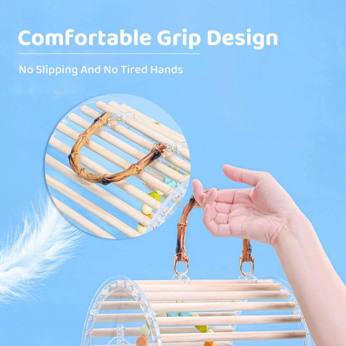 Portable Acrylic Bird Carrier Cage with Wooden Perches and Handle - view 5