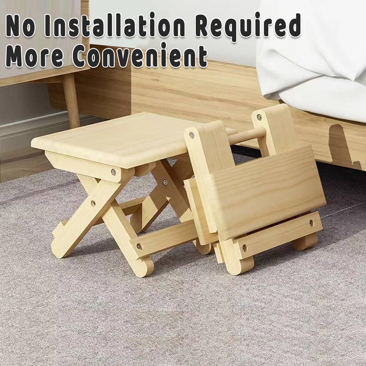 Portable Foldable Low Stool Solid Wood Space Saving for Home and Outdoor Use - view 4
