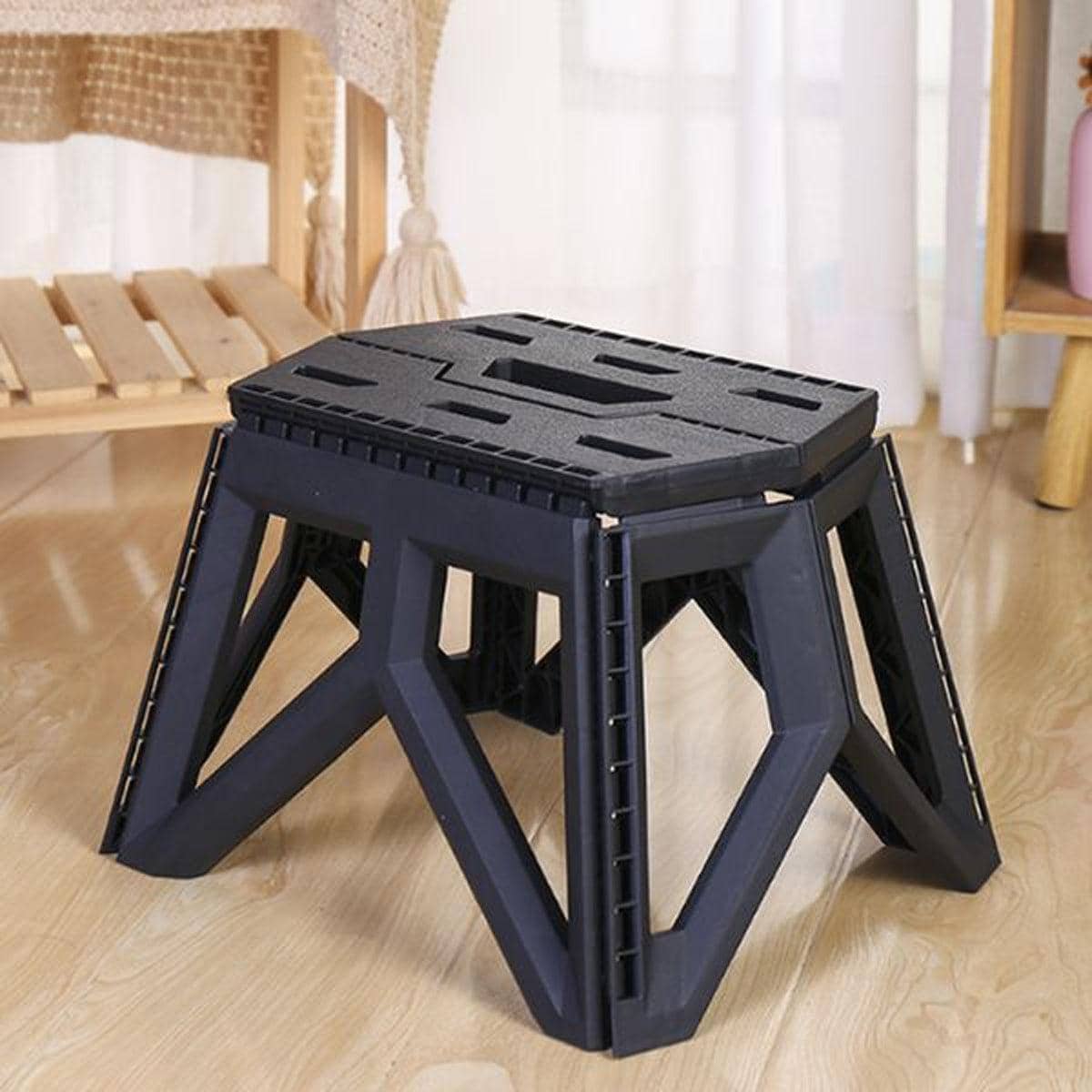 Portable Foldable Plastic Stool with Handle - Dark Green - view 5