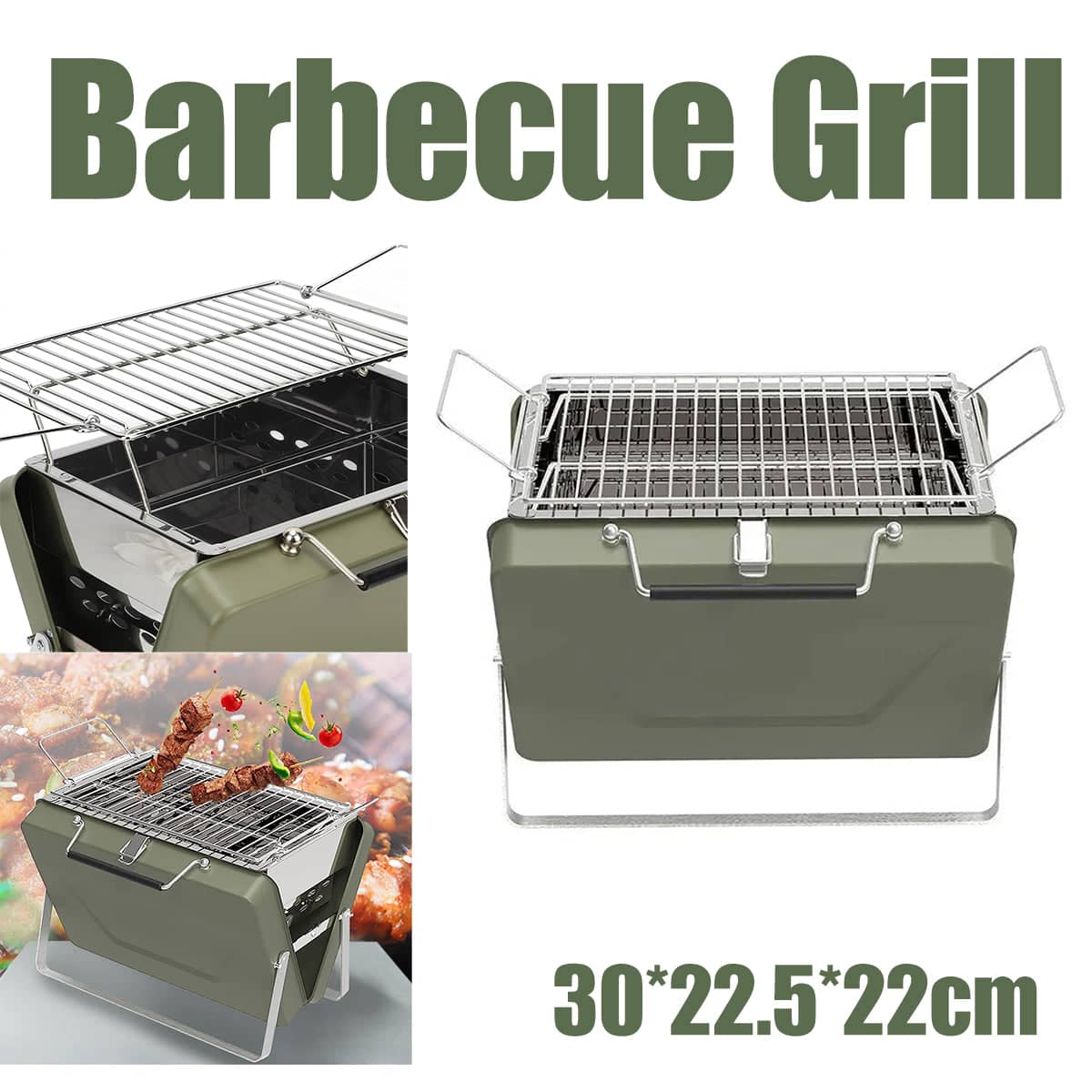 Portable Folding Barbecue Stove for Outdoor Home Use, Olive Green Grill