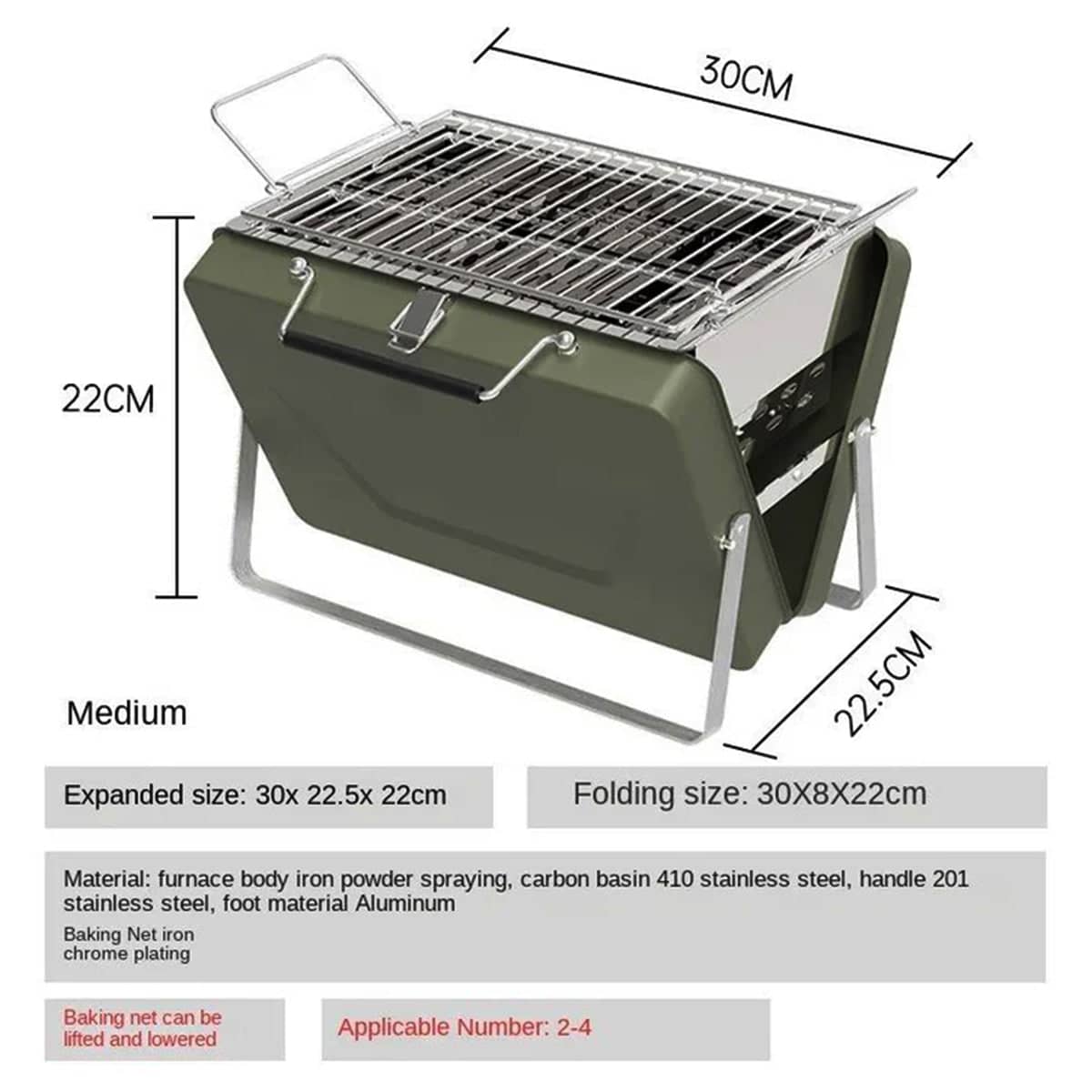 Portable Folding Barbecue Stove for Outdoor Home Use, Olive Green Grill - view 3