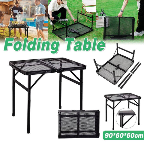 Portable Folding Camping Table with Iron Mesh Top, Adjustable Height