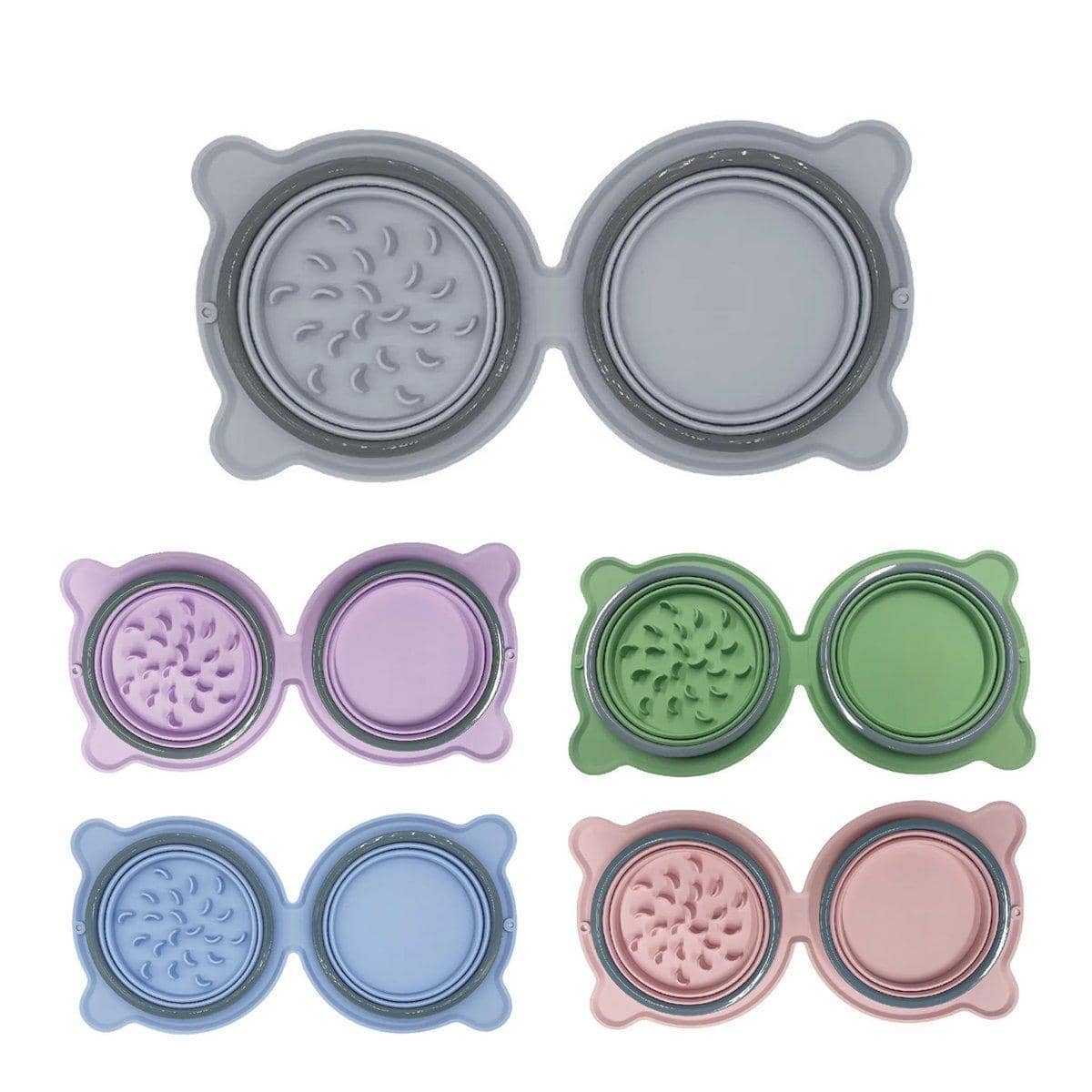 Portable Folding Pet Bowl, Double Bowl - Grey - view 3