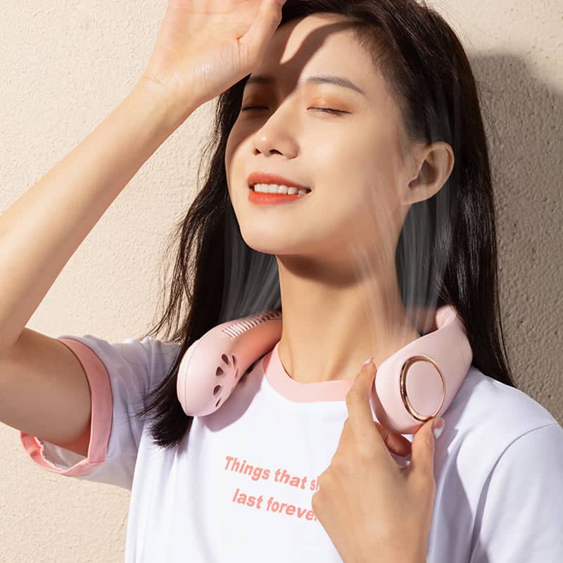 Portable Leafless Neck Fan with LED Display - Pink - view 4