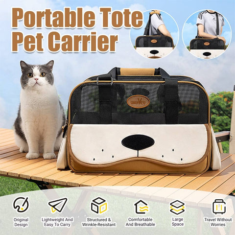 Portable Pet Carrier Tote Bag - Brown, Breathable Mesh for Cats and Small Dogs