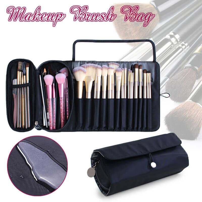 Portable Roll-Up Makeup Brush Bag, Cosmetic Organiser Pouch for Travel