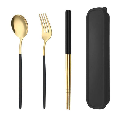 Portable Stainless Steel Cutlery Set with Case, 5 Piece - Black