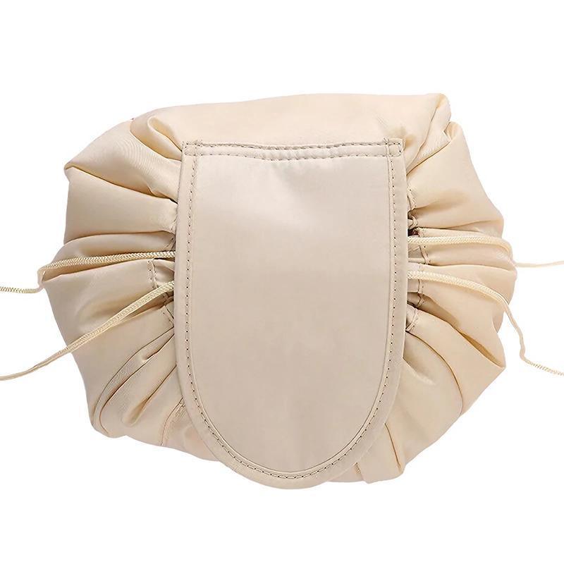 Portable Travel Makeup Bag Drawstring Cosmetic Pouch Organiser - Beige