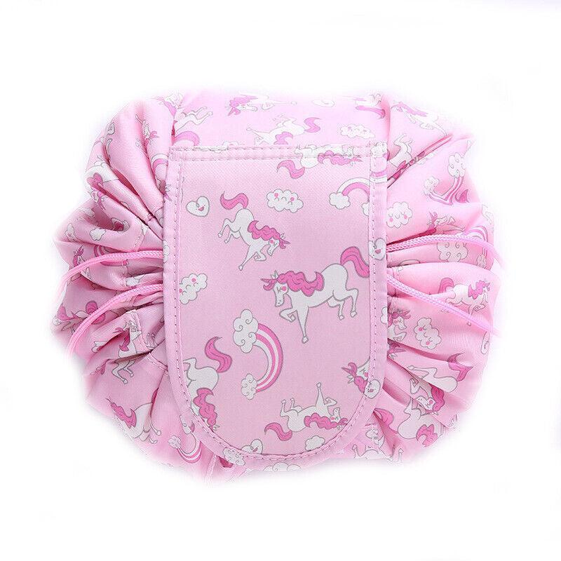 Portable Travel Makeup Bag Drawstring Cosmetic Pouch Organiser - Pink Horse