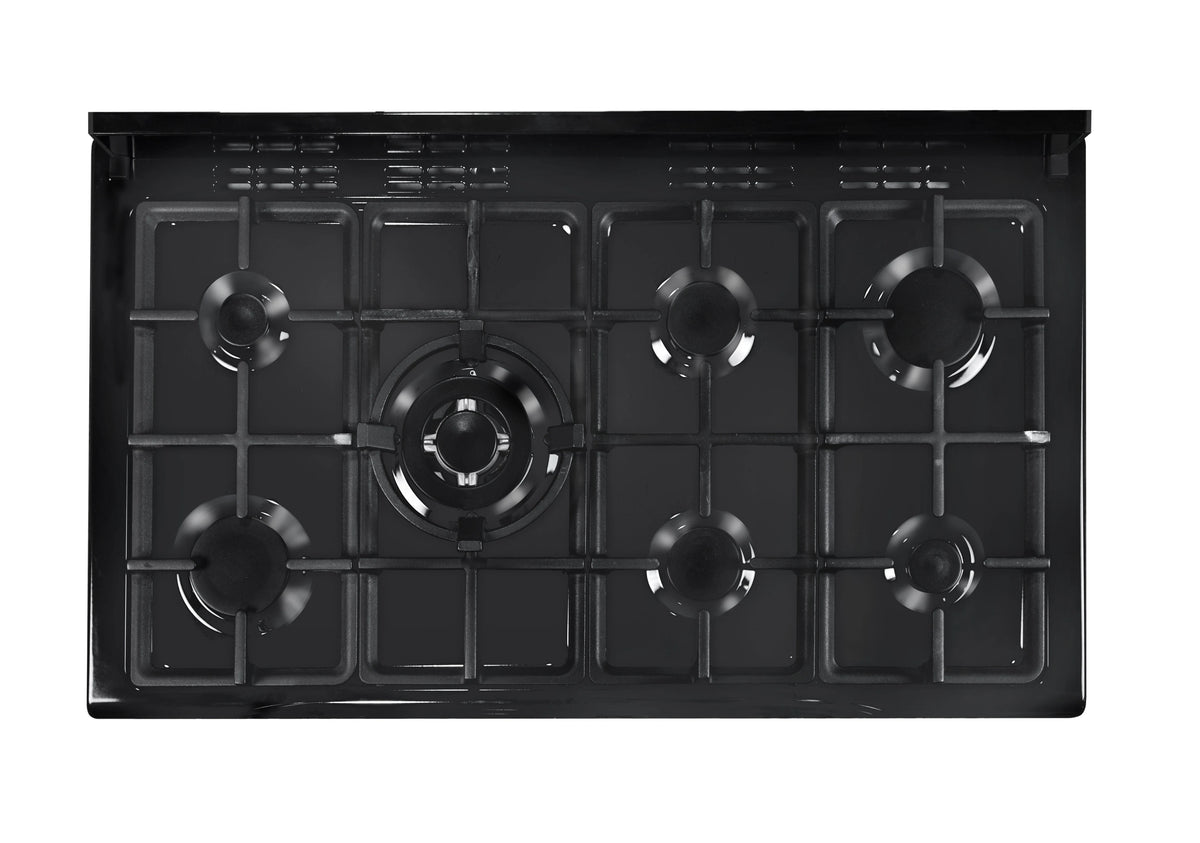 Artusi 100cm Dual Fuel Freestanding Oven - 7 Gas Burners, Two Electric Ovens, Separate Grill - AFGR1047B