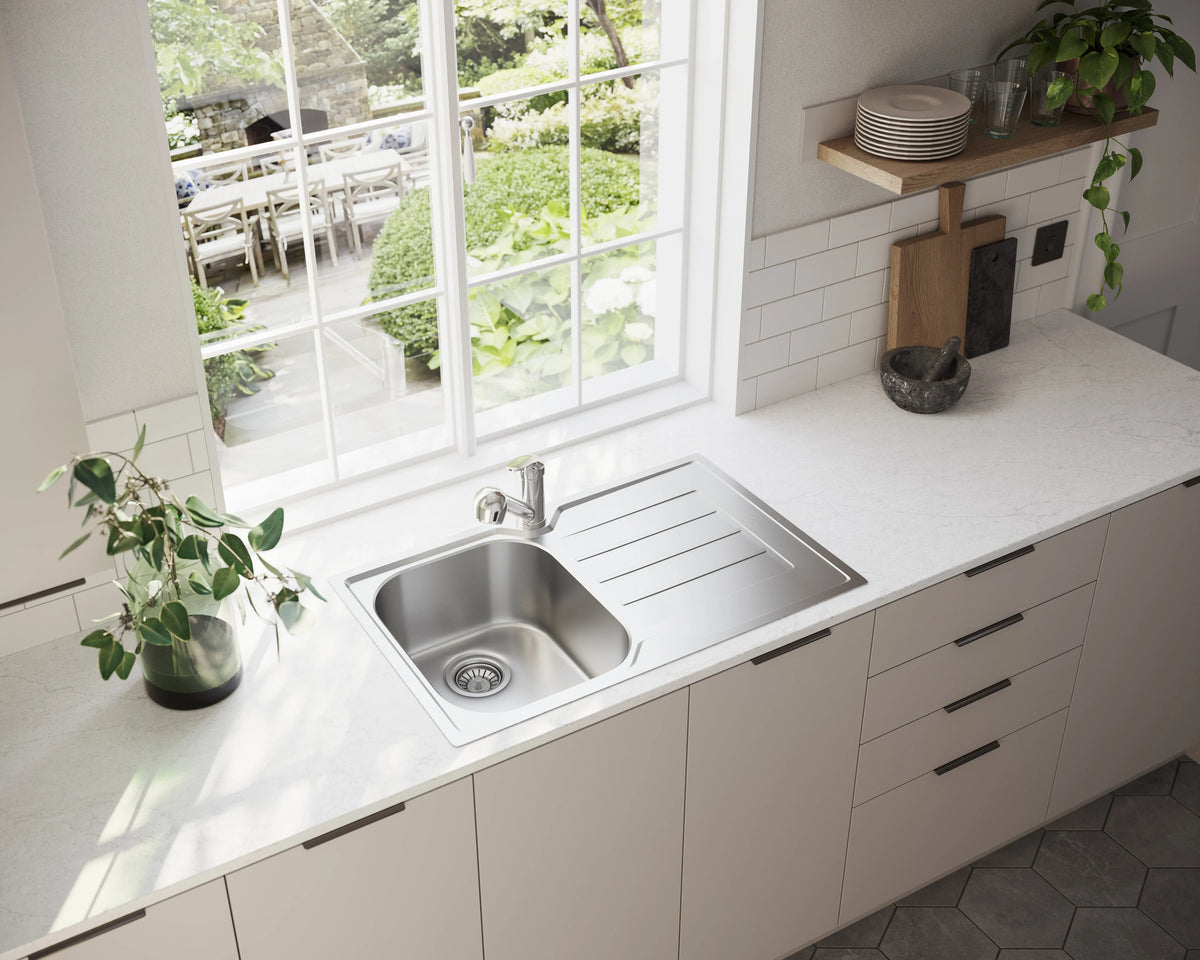Oliveri Flinders Single Bowl Topmount Sink - Right Hand Drainer, 21L Bowl, 304 Stainless Steel - FL121