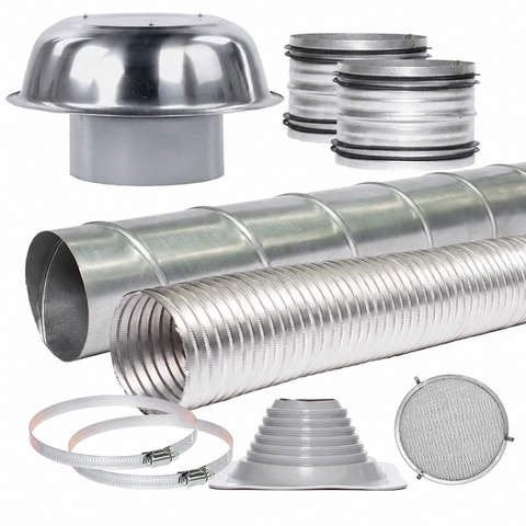 Sirius 125mm Metal Roof Kit - Rigid and Semi-Rigid Ducting, Roof Cowl, Stainless Steel - STREK-125M