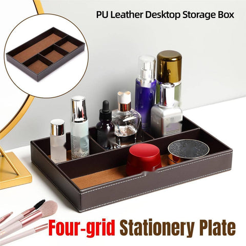 PU Leather Key and Jewellery Organiser Tray with 4 Compartments