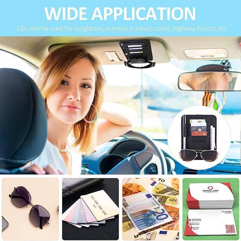 PU Leather Sun Visor Organiser with Sunglasses Holder and Card Pockets - Black - view 5