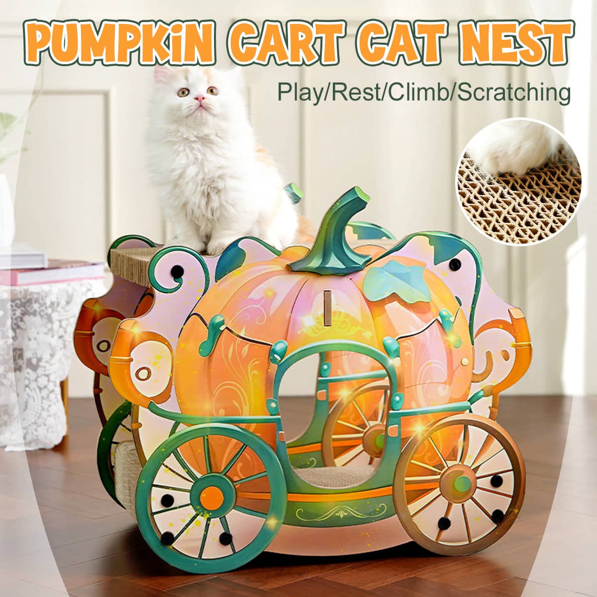 Pumpkin Cat Cart Double Layer Cat Scratch Board and Cat Bed Furniture for Sleeping