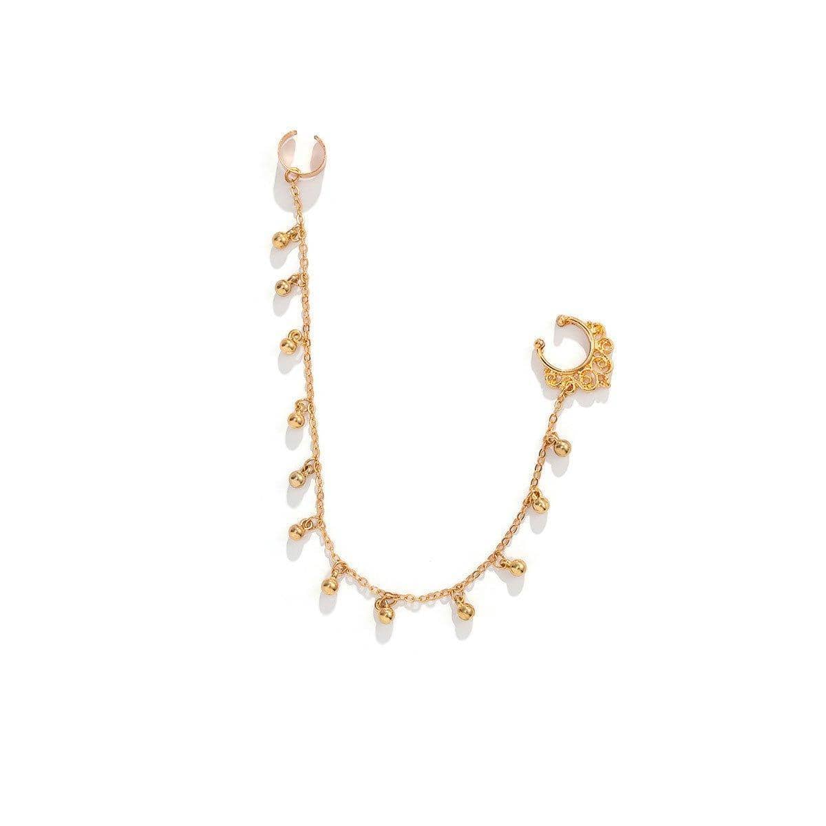Punk Style Chain Nose Clip and Earring for Women - Gold Hanging Beads