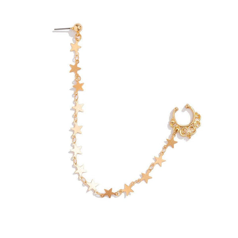 Punk Style Chain Nose Clip and Earring for Women - Gold Stars