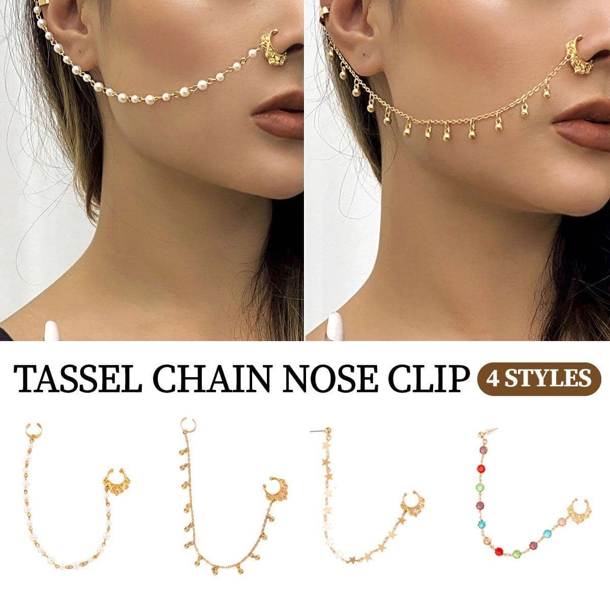 Punk Style Chain Nose Clip and Earring for Women - Multicolour Round Beads - view 2