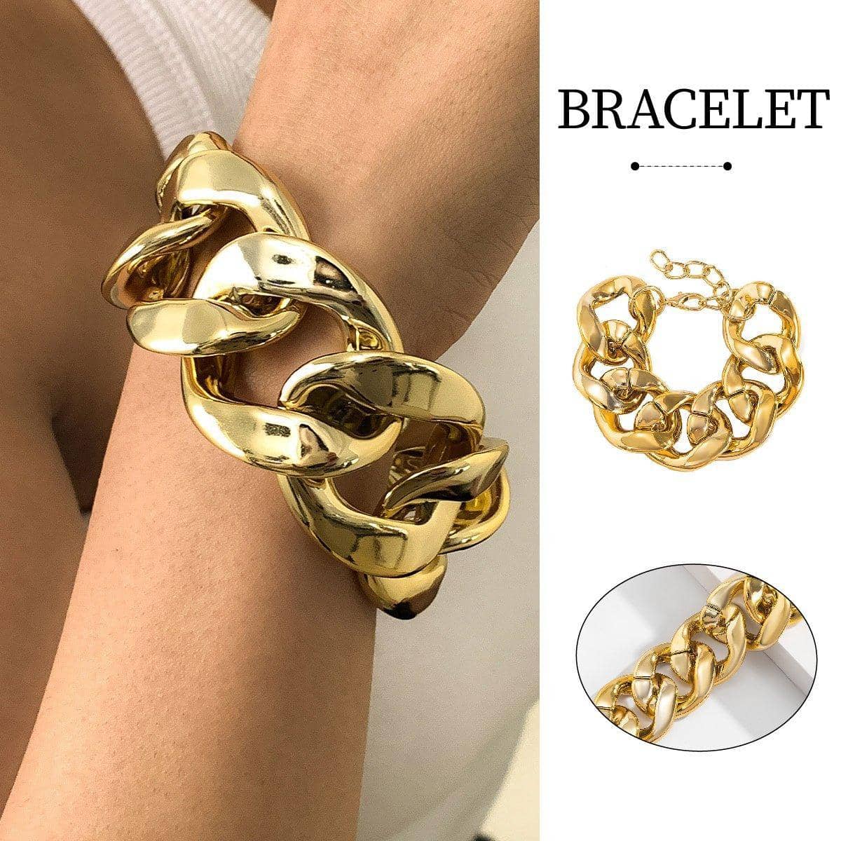 Punk Twist Thick Chain Bracelet for Men and Women, Gold Tone Jewellery