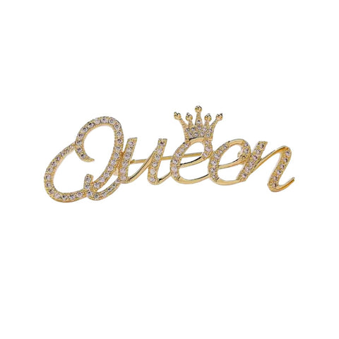 Queen Crown Rhinestone Brooch Pin, Alloy - Gold