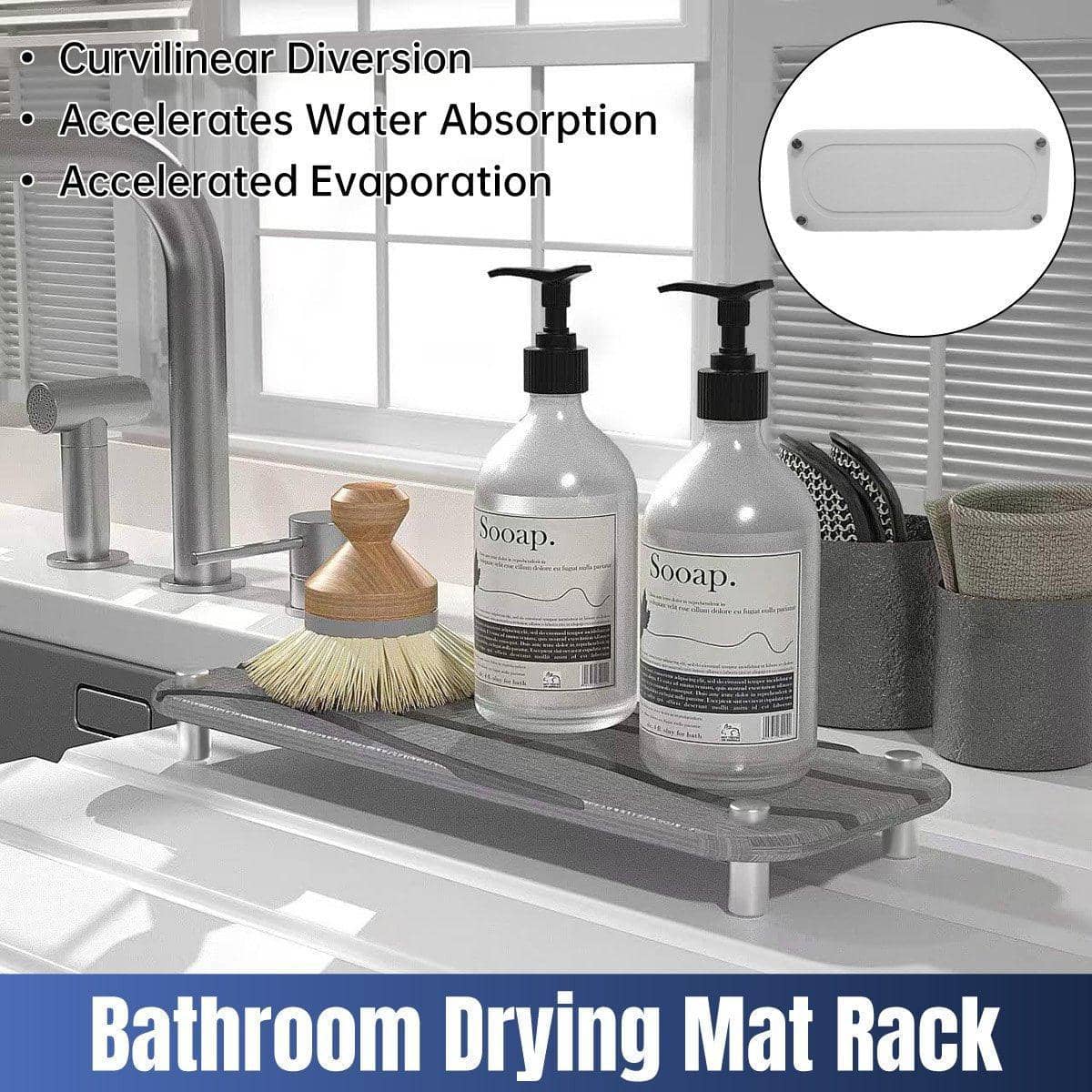 Quick Drying Diatomite Drying Mat with Stainless Steel Feet - Dark Grey - view 2
