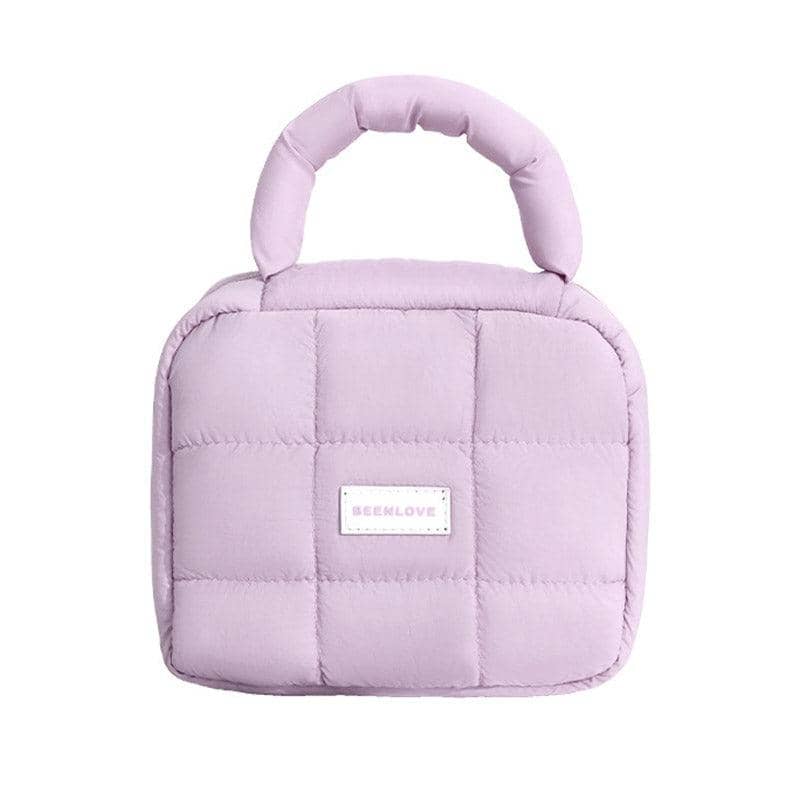 Quilted Cosmetic Bag with Handle, Large Travel Organiser - Lilac Purple