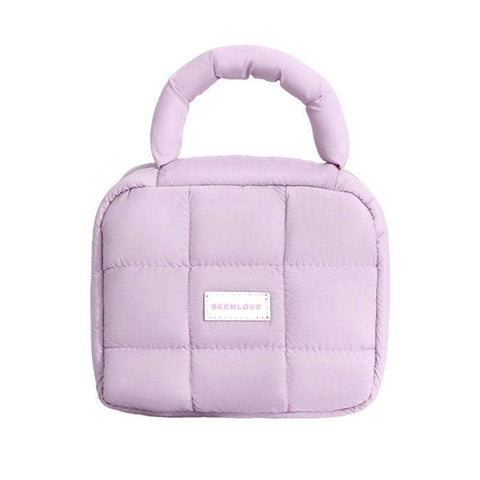 Quilted Cosmetic Bag with Handle, Large Travel Organiser - Lilac Purple