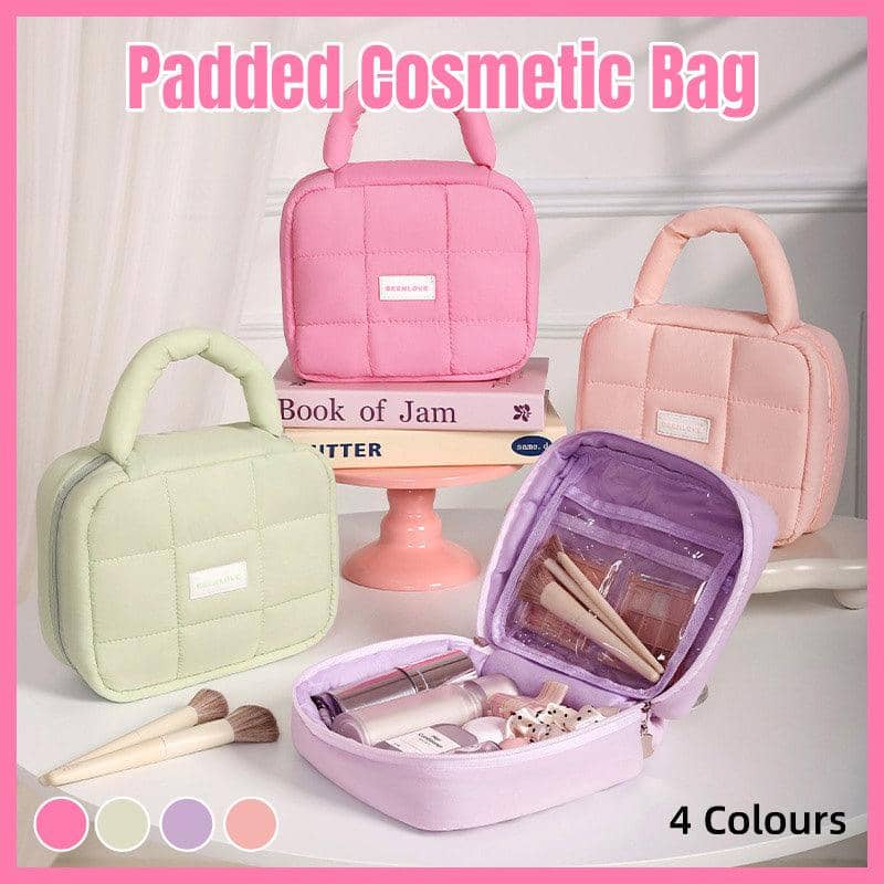Quilted Cosmetic Bag with Handle, Large Travel Organiser - Lilac Purple - view 2