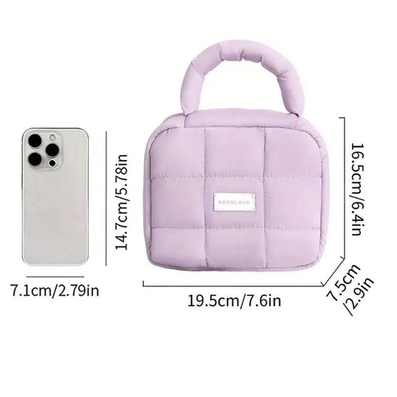 Quilted Cosmetic Bag with Handle, Large Travel Organiser - Lilac Purple - view 4