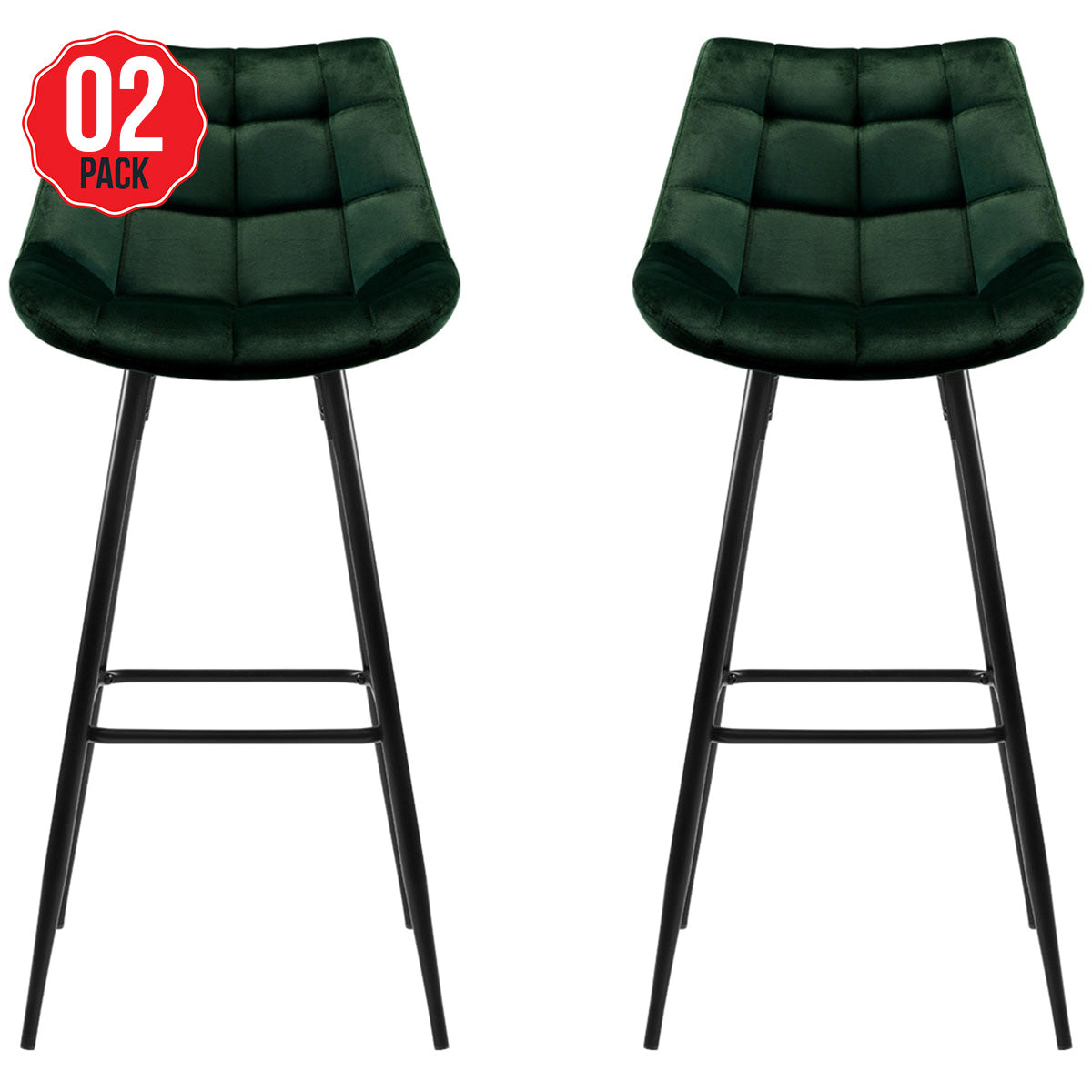 Artiss Velvet Barstool Green 2 Pack - SuperSaverAU - view 1