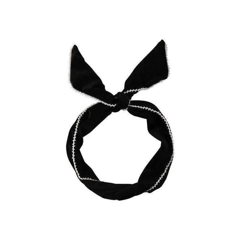 Rabbit Ears Wire Headband Velvet Hair Band with Pearl Trim - Black
