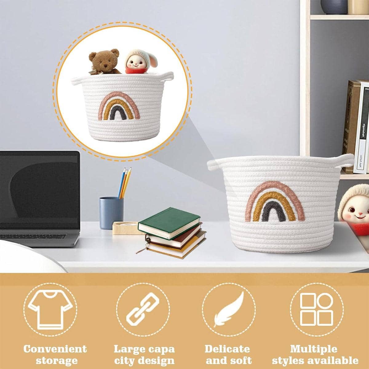 Rainbow Cotton Rope Storage Basket, 20 x 25cm - White - view 5