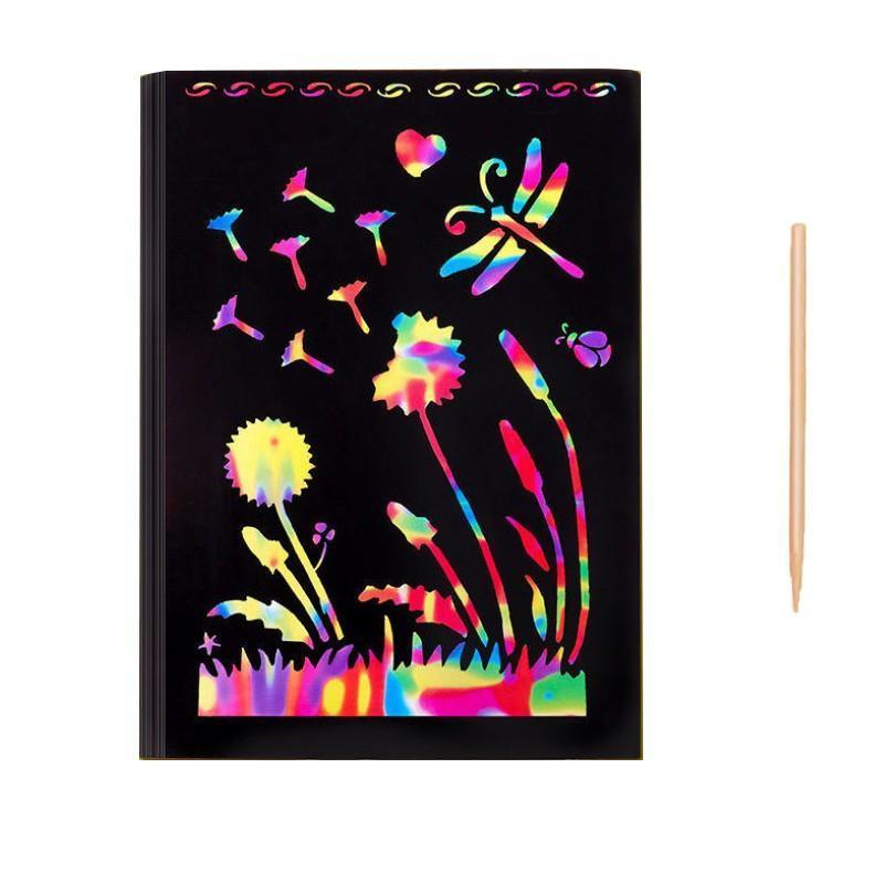 Rainbow Scratch Art Paper with Bamboo Pen - 10 Sheets and 1 Pen