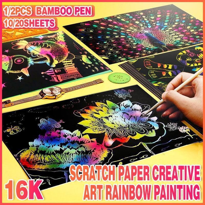 Rainbow Scratch Art Paper with Bamboo Pen - 10 Sheets and 1 Pen - view 2