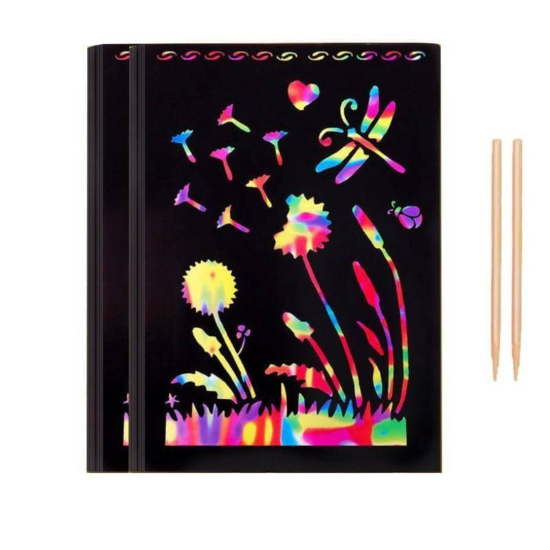 Rainbow Scratch Art Paper with Bamboo Pen - 20 Sheets and 2 Pens