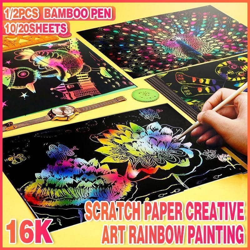 Rainbow Scratch Art Paper with Bamboo Pen - 20 Sheets and 2 Pens - view 2
