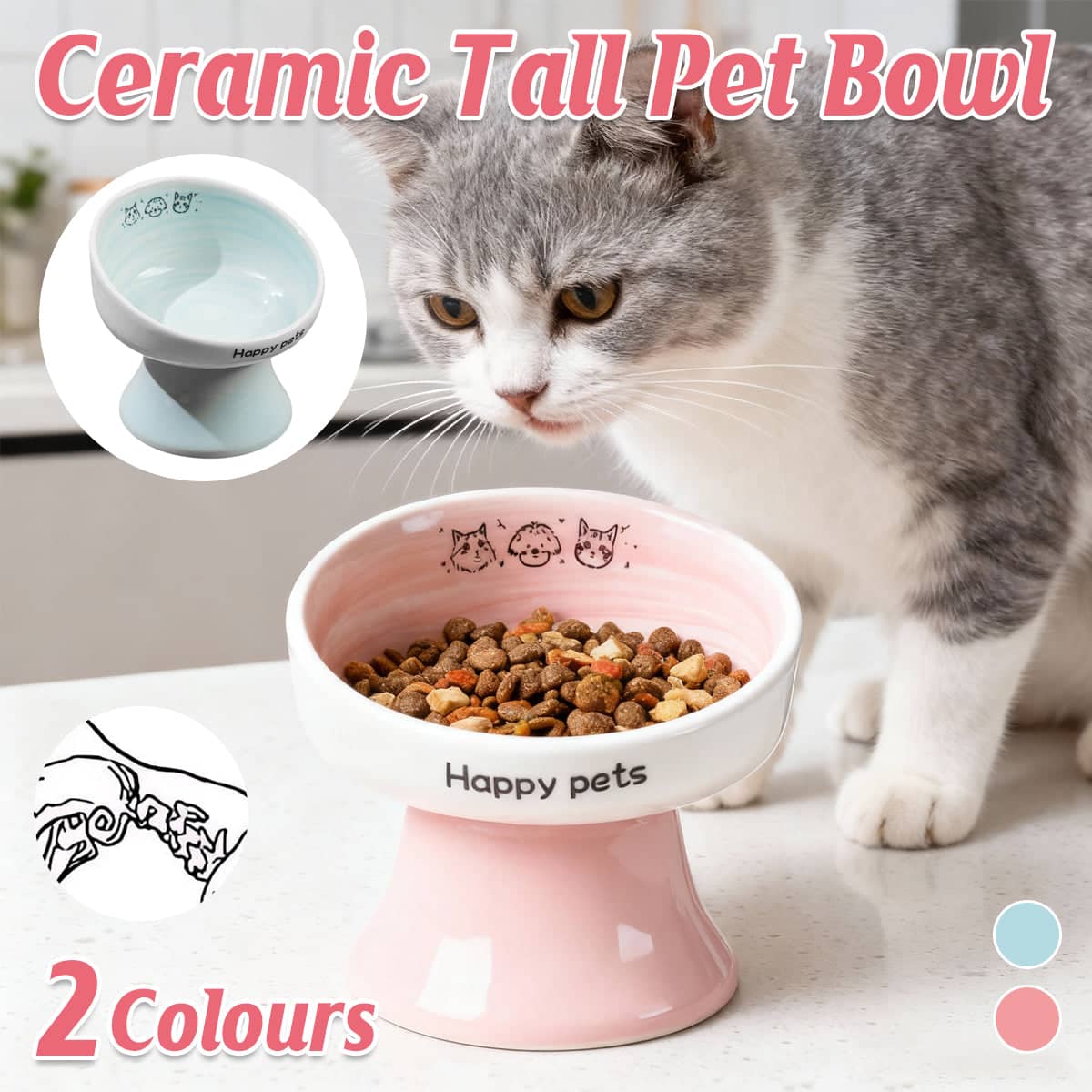 Raised Ceramic Pet Bowl for Cats and Small Dogs - Pink - view 2