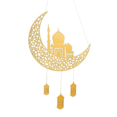Ramadan Kareem Wooden Hanging Ornament, Eid Mubarak Decor - Moon A