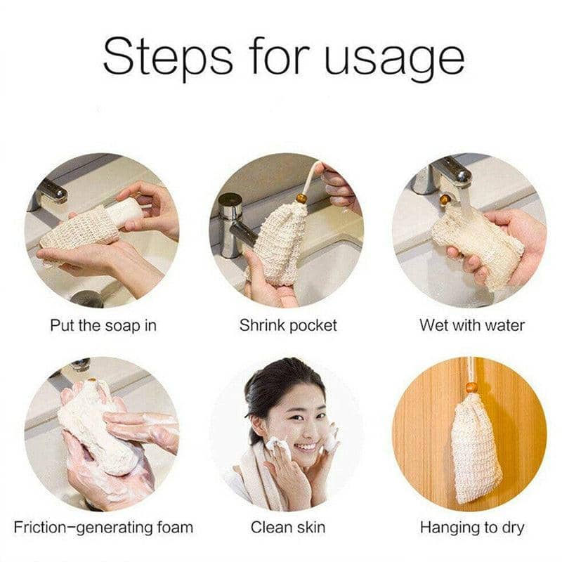 Ramie Soap Saver Bag with Drawstring and Foaming Mesh - Beige, Single Bag - view 5