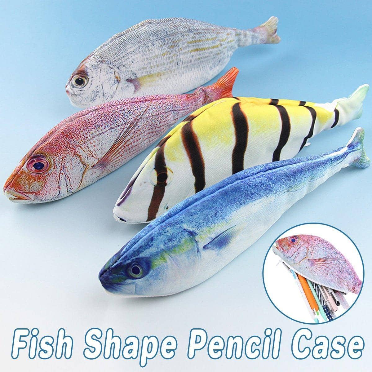 Realistic Fish Pencil Case, Large Capacity - Silver Round Fish - view 2