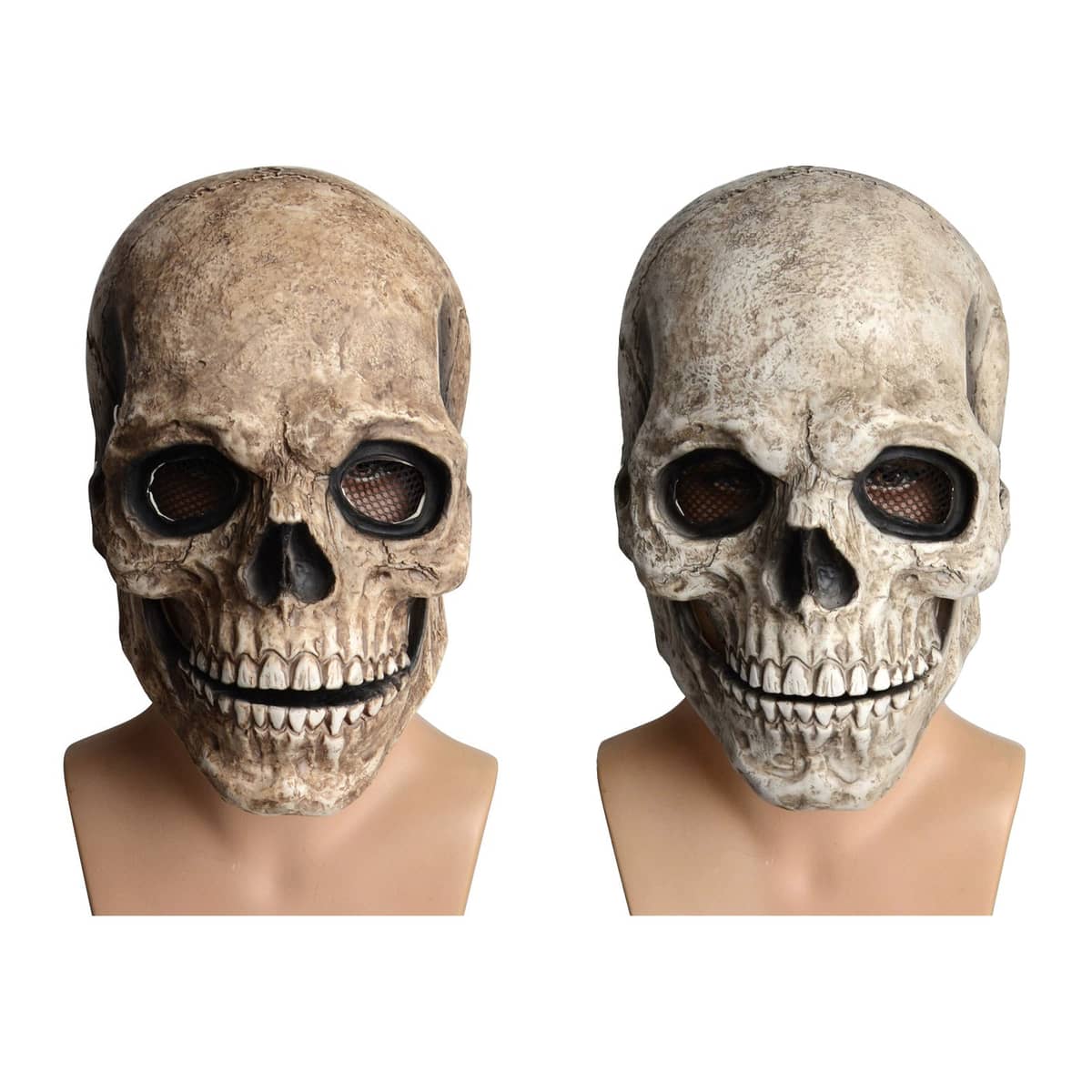 Realistic Latex Skull Halloween Mask with Movable Jaw in Bone White, Costume Party Wear - view 3