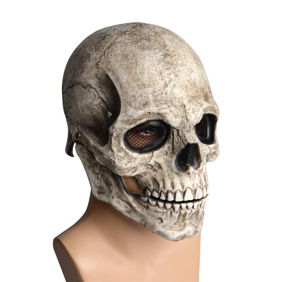 Realistic Latex Skull Halloween Mask with Movable Jaw in Bone White, Costume Party Wear - view 5
