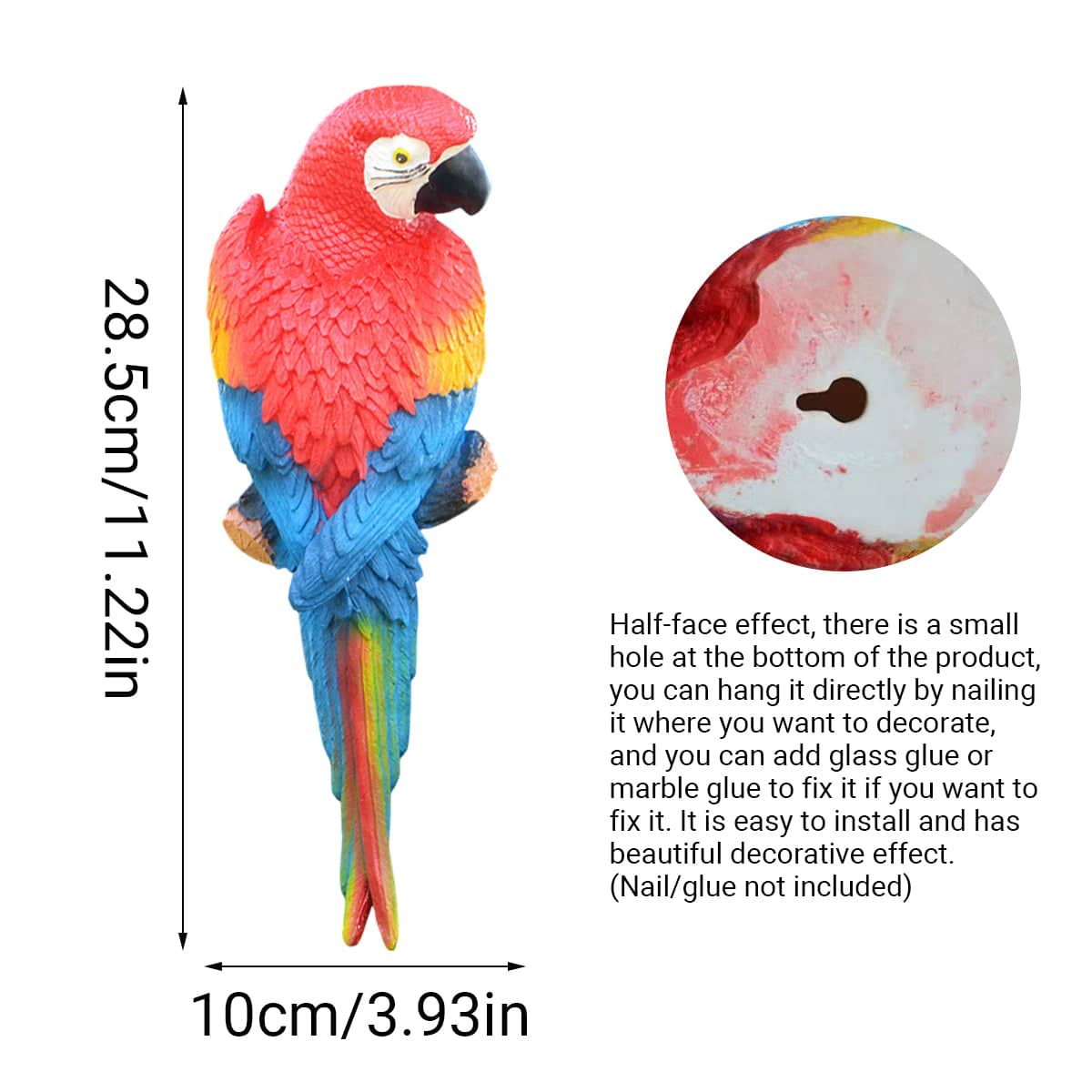 Realistic Resin Parrot Wall Hanging Pair for Home and Garden - Red - view 4